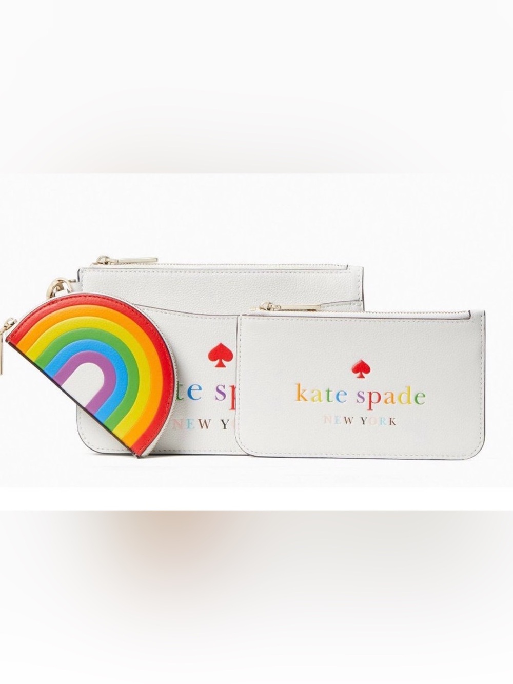New Kate Spade All Love Wristlet Set 3-in-1 Rainbow White Multi